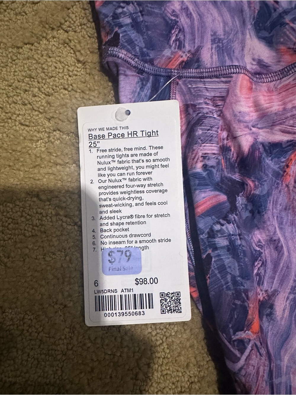 Lululemon Base Pace HR Tight 25" Size 6